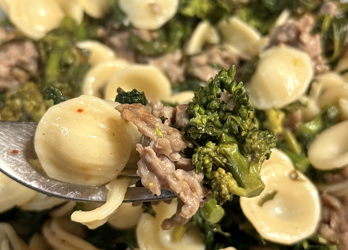 Orecchiette Sausage Broccoli Rabe close Orecchiette with Sausage and Broccoli Rabe